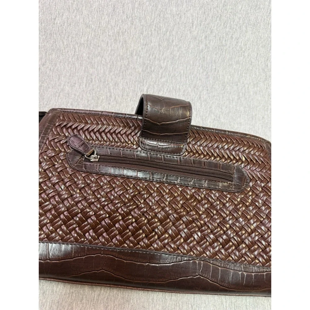 COLDWATER CREEK Brown Faux Leather Shoulder Bag, Woven/Textured Look!